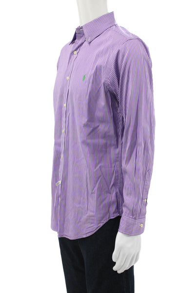 Ralph Lauren Blue Label Mens Cotton Striped Button Up Shirt Purple Size 15 32/33