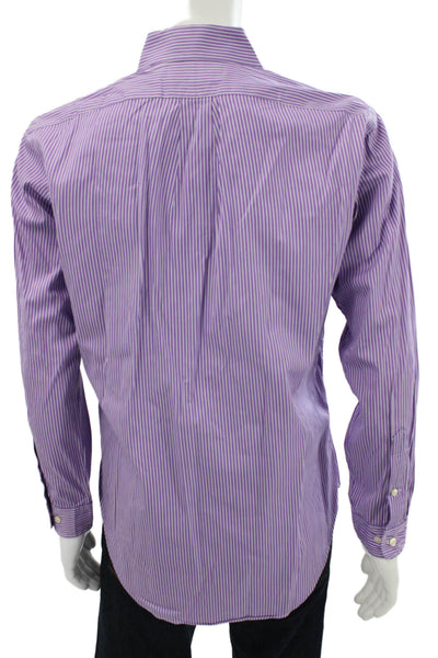 Ralph Lauren Blue Label Mens Cotton Striped Button Up Shirt Purple Size 15 32/33