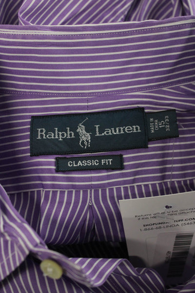 Ralph Lauren Blue Label Mens Cotton Striped Button Up Shirt Purple Size 15 32/33
