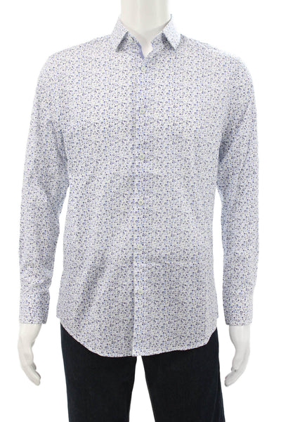 Penguin Mens Cotton Geometric Print Button Up Shirt White Size 15 32/33