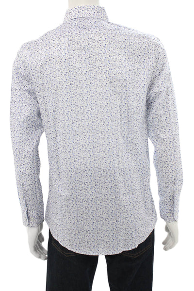 Penguin Mens Cotton Geometric Print Button Up Shirt White Size 15 32/33