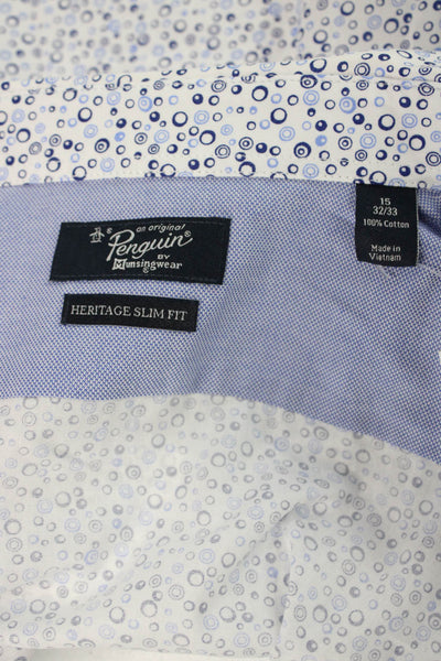 Penguin Mens Cotton Geometric Print Button Up Shirt White Size 15 32/33