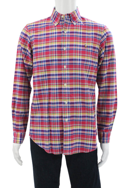 Ralph Lauren Blue Label Mens Cotton Plaid Button Up Shirt Red Size S