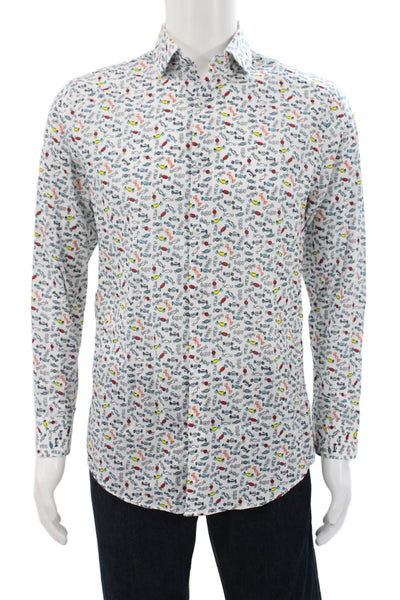 Penguin Mens Novelty Print Slim Fit Button Up Shirt White Size 15 32/33