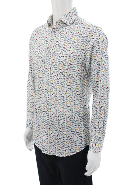 Penguin Mens Novelty Print Slim Fit Button Up Shirt White Size 15 32/33