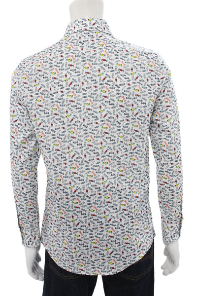 Penguin Mens Novelty Print Slim Fit Button Up Shirt White Size 15 32/33