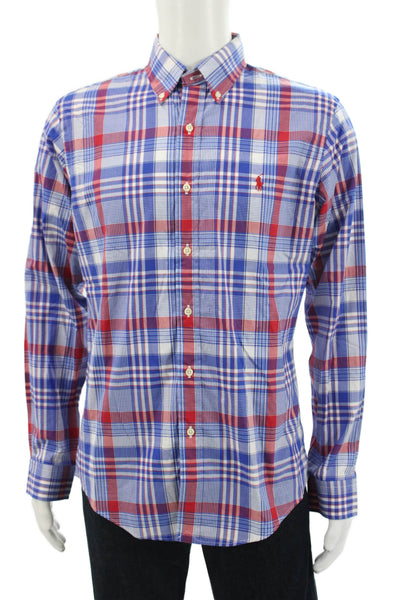 Ralph Lauren Blue Label Mens Cotton Plaid Button Up Shirt Blue Size M