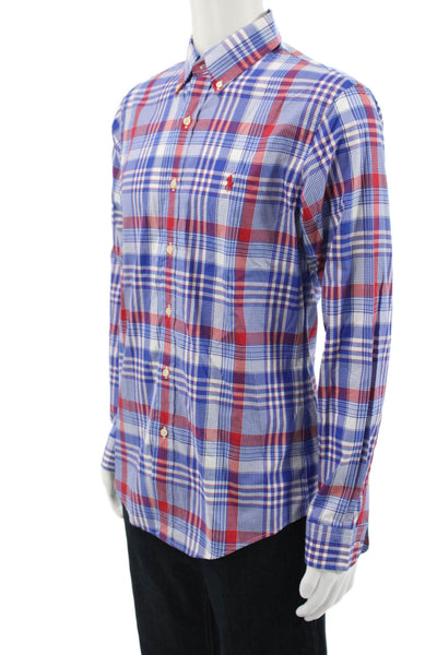 Ralph Lauren Blue Label Mens Cotton Plaid Button Up Shirt Blue Size M