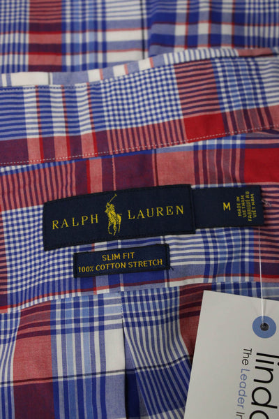 Ralph Lauren Blue Label Mens Cotton Plaid Button Up Shirt Blue Size M