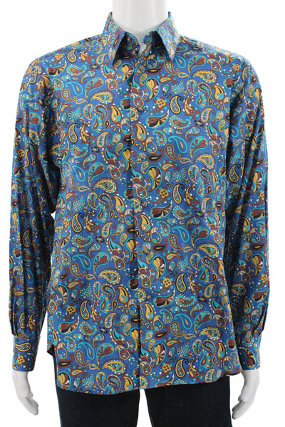 Paul Fredrick Mens Paisley Print Button Up Shirt Blue Size M