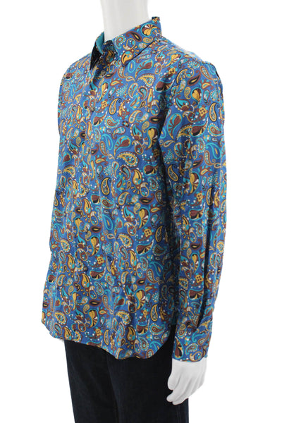 Paul Fredrick Mens Paisley Print Button Up Shirt Blue Size M