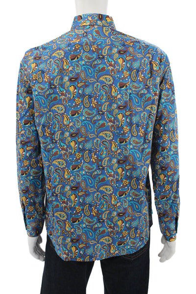 Paul Fredrick Mens Paisley Print Button Up Shirt Blue Size M