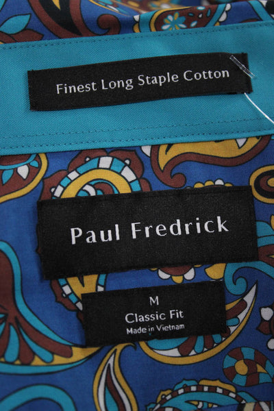 Paul Fredrick Mens Paisley Print Button Up Shirt Blue Size M