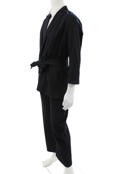 Zara Mens 2 Piece Dark Blue Striped Suit Jacket Pants Size XS