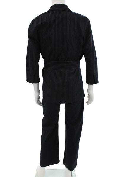 Zara Mens 2 Piece Dark Blue Striped Suit Jacket Pants Size XS