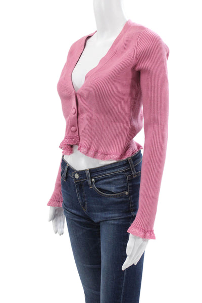 For Love & Lemons Women Cardigan Pink V-Neck Button Long Sleeve Size M