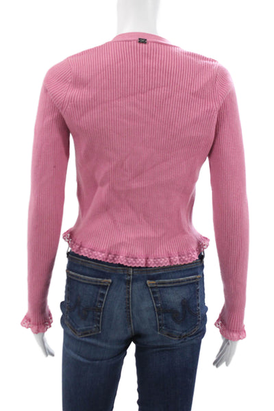 For Love & Lemons Women Cardigan Pink V-Neck Button Long Sleeve Size M