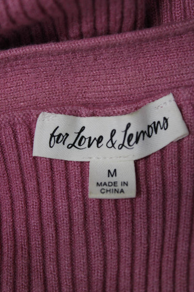 For Love & Lemons Women Cardigan Pink V-Neck Button Long Sleeve Size M