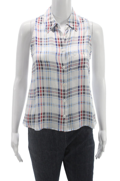 Equipment Femme Women Sleeveless Plaid Button Up Blouse White 90s Size XS