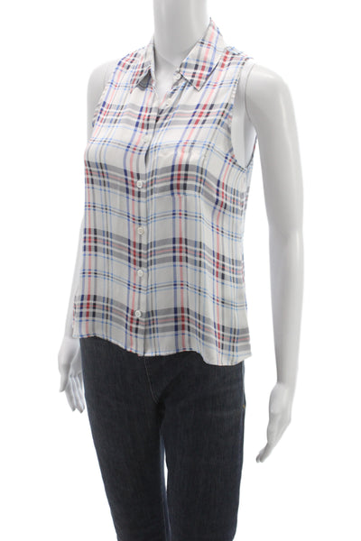 Equipment Femme Women Sleeveless Plaid Button Up Blouse White 90s Size XS