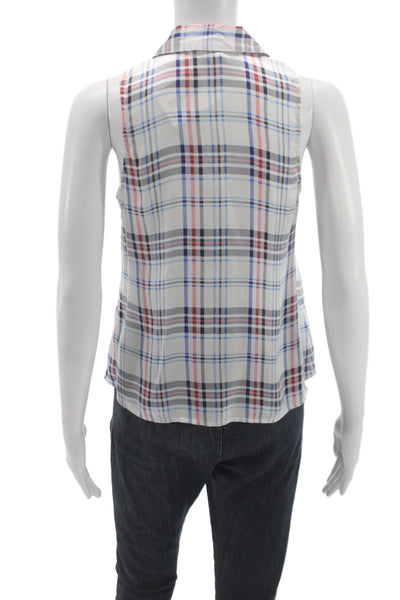 Equipment Femme Women Sleeveless Plaid Button Up Blouse White 90s Size XS
