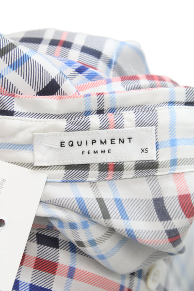 Equipment Femme Women Sleeveless Plaid Button Up Blouse White 90s Size XS