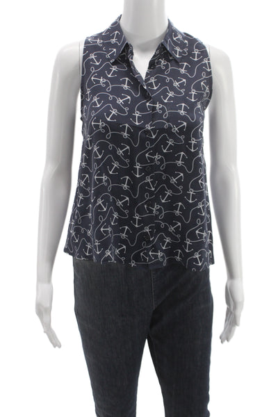 Equipment Femme Womens Collared Button Up Sleeveless Blouse Navy Size XS