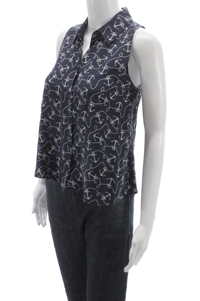 Equipment Femme Womens Collared Button Up Sleeveless Blouse Navy Size XS