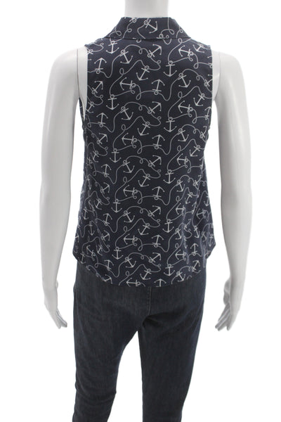 Equipment Femme Womens Collared Button Up Sleeveless Blouse Navy Size XS