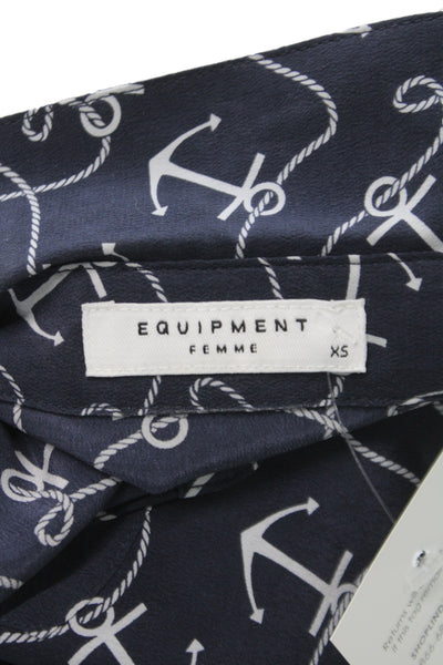 Equipment Femme Womens Collared Button Up Sleeveless Blouse Navy Size XS
