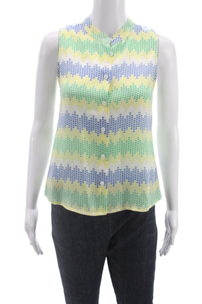 Equipment Femme Women Blue Silk Blend Sleeveless Button Blouse Size XS