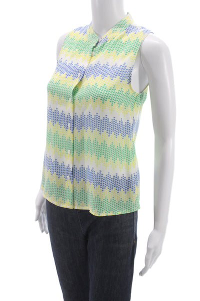Equipment Femme Women Blue Silk Blend Sleeveless Button Blouse Size XS