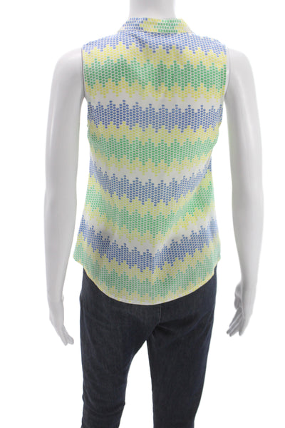 Equipment Femme Women Blue Silk Blend Sleeveless Button Blouse Size XS
