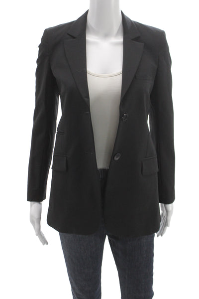 Theory Womens Classic Wool Blend Blazer Black Collared Long Sleeve Size 0