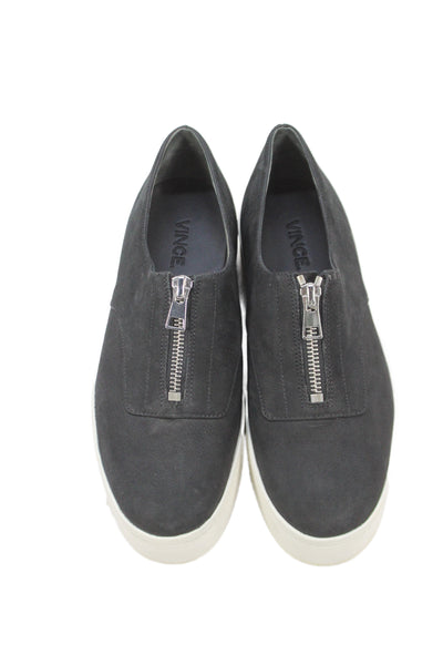 Vince Women's Suede Platform Zip Closure Sneakers Black Size 7