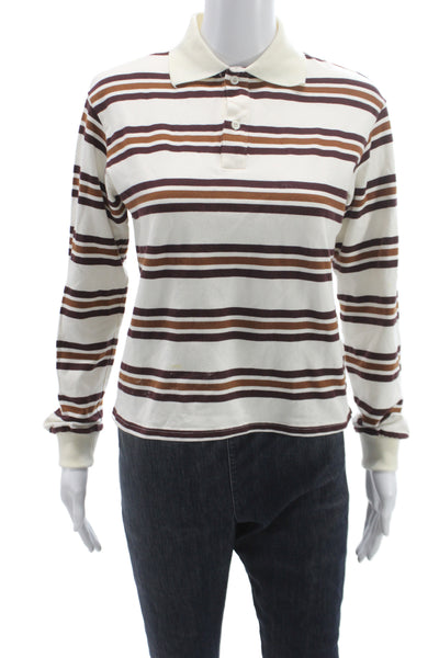 Lioness Unisex White Point Collar Polo Striped Cotton Long Sleeve Size XS
