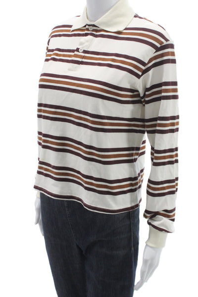 Lioness Unisex White Point Collar Polo Striped Cotton Long Sleeve Size XS