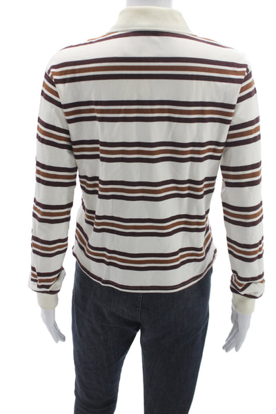 Lioness Unisex White Point Collar Polo Striped Cotton Long Sleeve Size XS