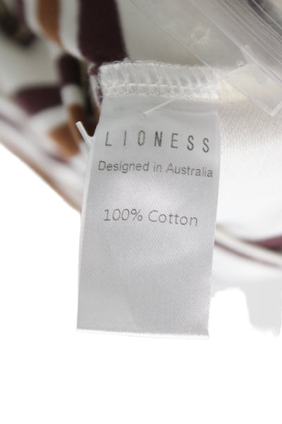 Lioness Unisex White Point Collar Polo Striped Cotton Long Sleeve Size XS