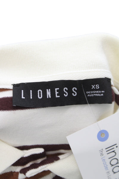 Lioness Unisex White Point Collar Polo Striped Cotton Long Sleeve Size XS