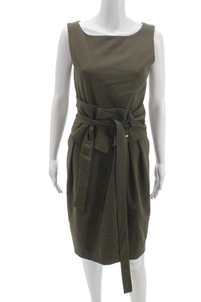 Scervino Street Women Sheath Pencil Dress Green Tie Sleeveless Size 8