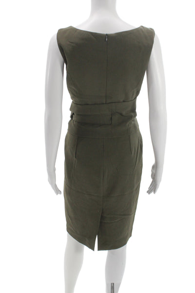 Scervino Street Women Sheath Pencil Dress Green Tie Sleeveless Size 8
