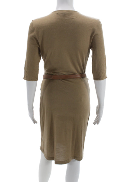 Ralph Lauren Black Label Women Wrap Dress Tan V-Neck Cashmere Silk Size M