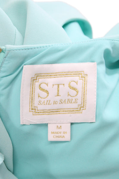 STS Sail To Sable Women Light Blue Sleeveless Blouse Zip Round Neck Size M