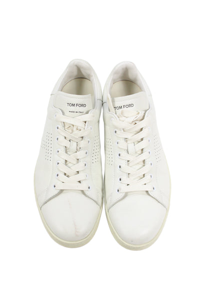Tom Ford Mens Leather Low Top Lace Up Sneakers White Size 10