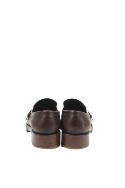 Hermes Mens Leather Buckle Side Slide On Dress Loafers Brown Size 10