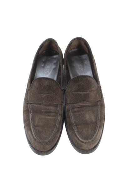 Tods Mens Suede Slide On Casual Loafer Shoes Brown Size 8.5