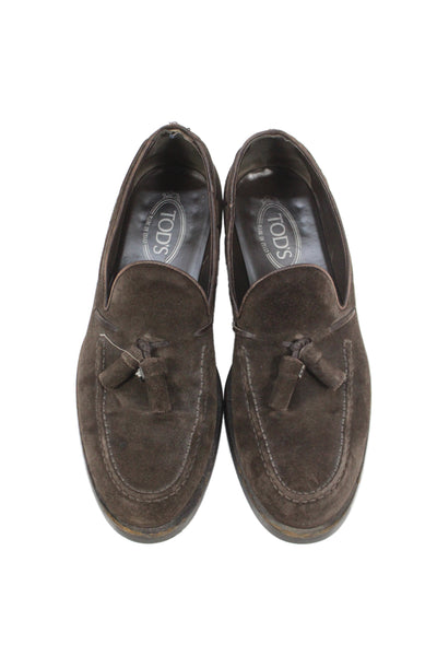 Tods Mens Suede Slide On Casual Loafer Shoes Brown Size 8