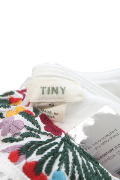 Tiny Women Cropped Floral Blouse White Cotton Size S