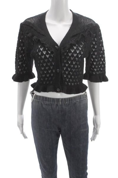 Zara Women Cardigan Black V-Neck 3/4 Sleeve Bohemian Size S
